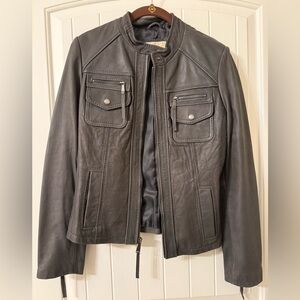 Women's Michael Kors Gray Leather Jacket - Size M
